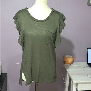 Free people so easy tee in moss ruffle olive green